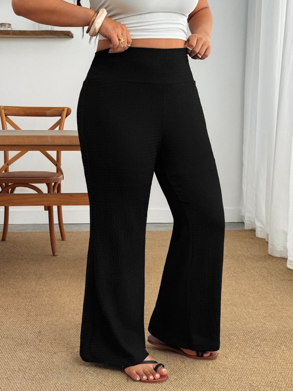 Black Casual Women's Plus-Size Trousers With Pockets